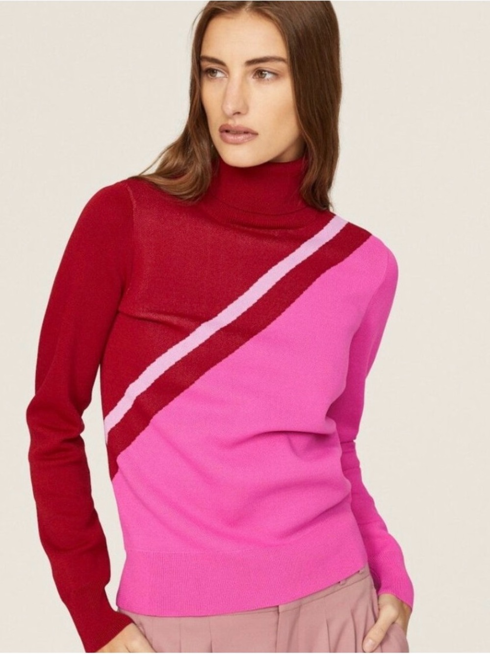 Saunders Diagonal Colorblock Turtleneck Sweater